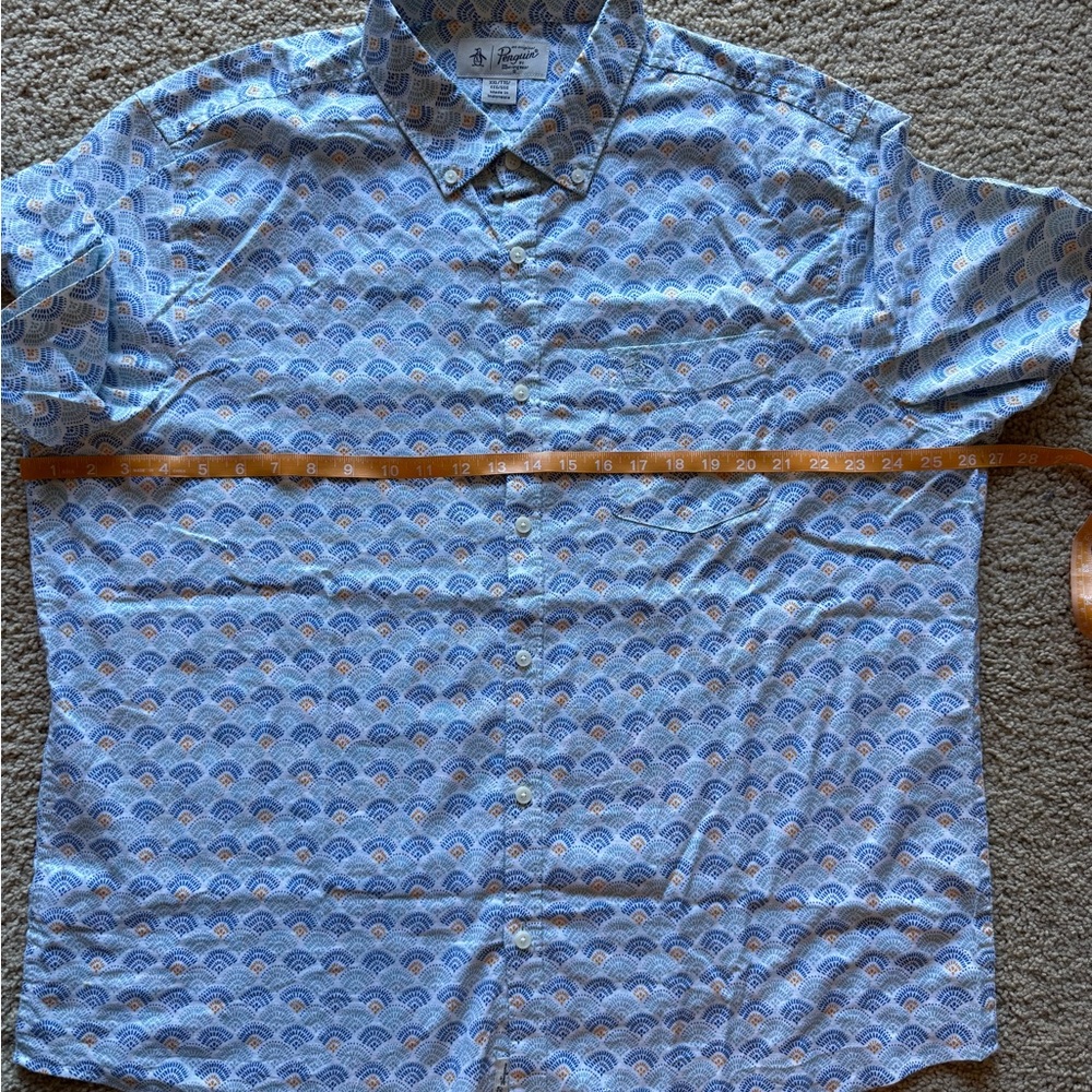 Original Penguin Blue and Gold Fan-Print Button-Down Shirt